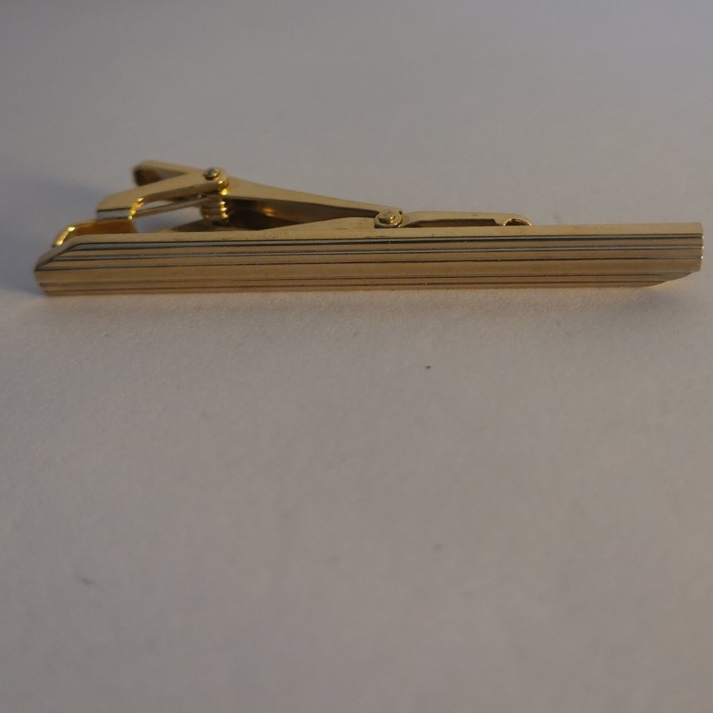 Gold Tone Textured Tie Bar Clasp Clip